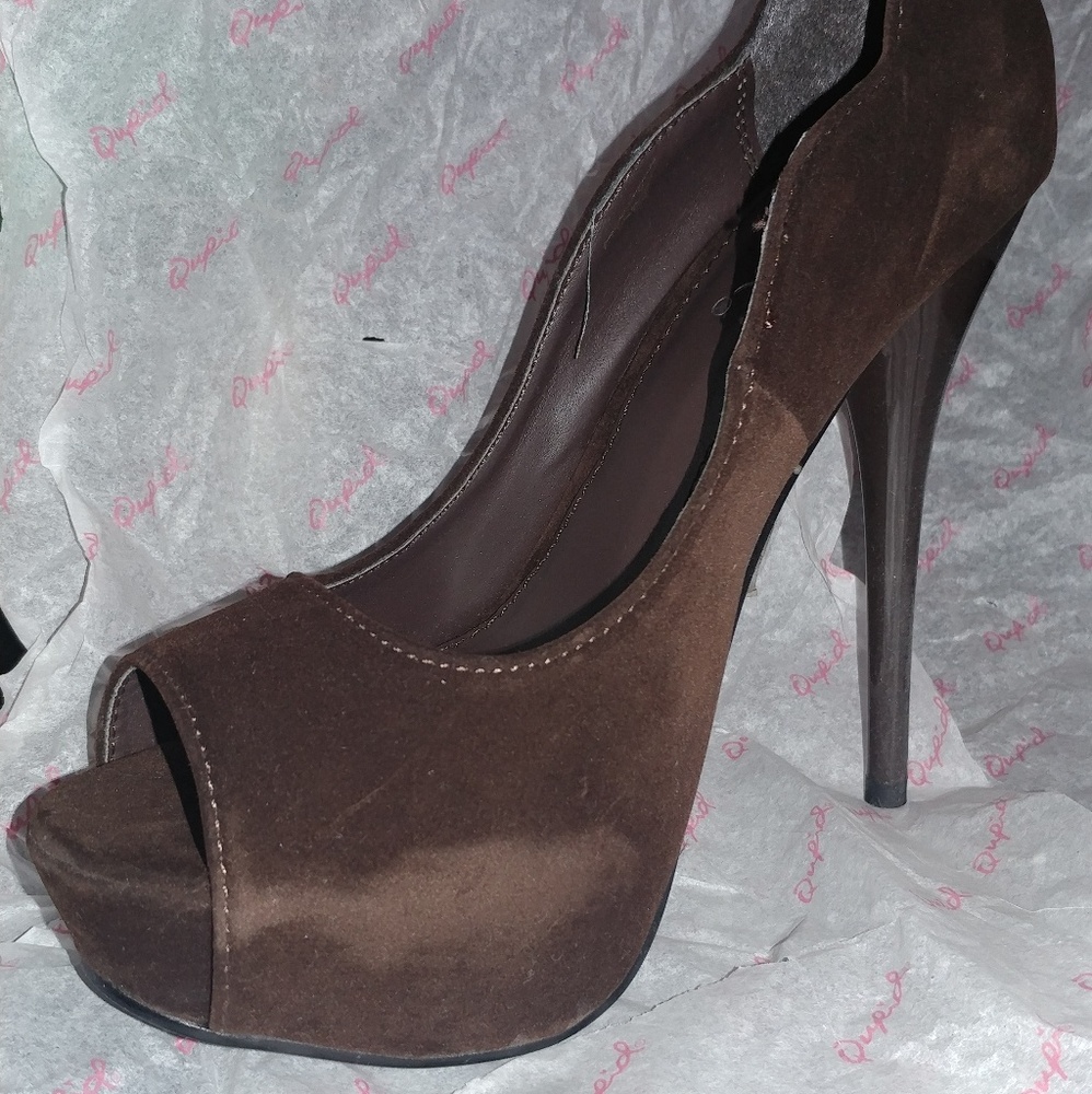 Velvet peep toe high heels